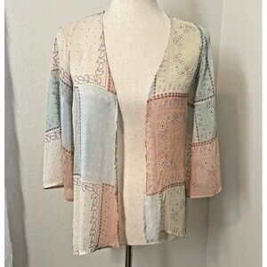 vintage 90s Jody California Paisley Patchwork Chiffon Cardigan Blouse Womens XS